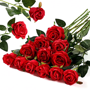 Realistic White Artificial Silk Rose Long Stem Bouquet Modern Handmade Wedding <b>Decor</b> - Product Image 2