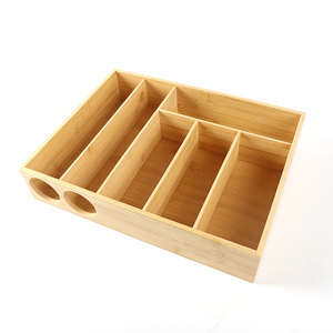Bamboo plastic wrap cutter drawer food storage bag with cutter storage box wall-mounted aluminum <b>foil</b> cutter storage box - Product Image 1