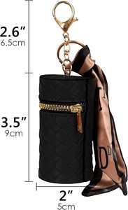 Lipstick Organizer Case Boho Braided Vegan Leather Scarf Accent Cylindrical Lip Gloss Travel <b>Holder</b> with Zipper Keychain Hook - Product Image 6