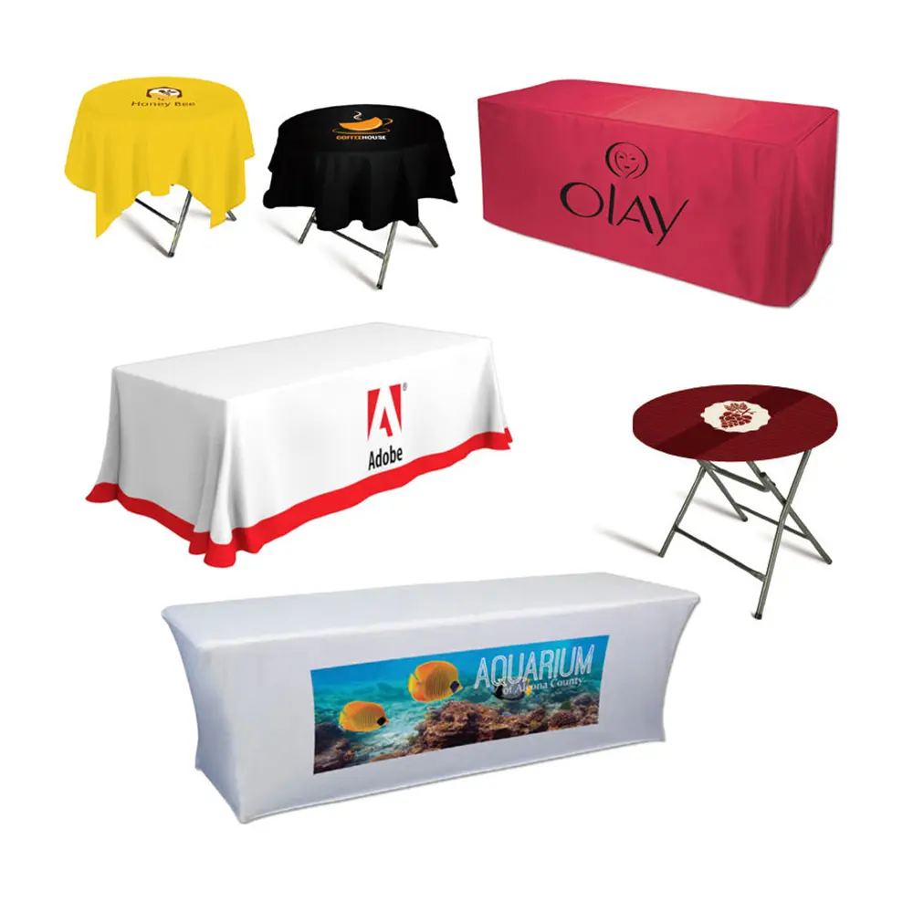 Taplak meja cetak sublimasi pewarna taplak meja Promosi personalisasi untuk pameran