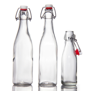 Botella de Vidrio Transparente Cuadrada de 8oz, 16oz, 500ml, 750ml, 1000ml, 1l con Tapa Abatible para Bebidas y Leche - Product Image 1
