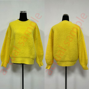 Minimalist Yellow Round Neck <strong>Chunky</strong> Knitwear Lantern Sleeve Drop Shoulder Daily Wear <strong>Women</strong> <strong>Jumper</strong> - Product Image 4