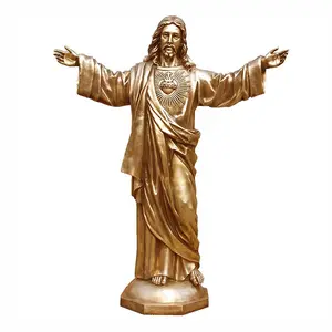 Hoge Kwaliteit Metalen Messing Katholieke Religieuze Beelden Gouden Koper Brons Jesus Sculptuur Voor Tuin Decor