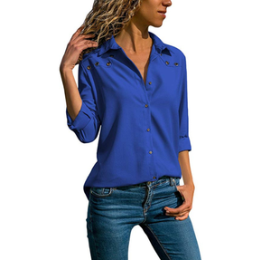 Camicia da <span class=keywords><strong>donna</strong></span> Casual da <span class=keywords><strong>donna</strong></span> in poliestere 100% con maniche arrotolate - Product Image 4