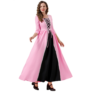 Costume Medievale da Donna per Halloween, Stile Corte Vintage Rosa, Abito Semplice con Laccetti in Pizzo; Materiale in Poliestere; per Feste - Product Image 4