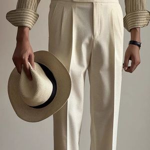 Pantalon de costume taille haute personnalisé pour <span class=keywords><strong>homme</strong></span>, style décontracté printemps-été, coupe Naples, sans repassage, pour affaires. - Product Image 2