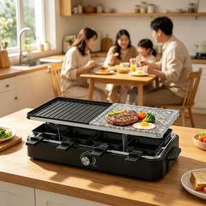 Grill électrique à <span class=keywords><strong>raclette</strong></span> pour 8 personnes, <span class=keywords><strong>appareil</strong></span> à faire fondre le <span class=keywords><strong>fromage</strong></span> avec plaque en pierre, 1400W, barbecue d'intérieur sans fumée, température réglable - Product Image 5