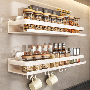 Sea Shark <b>Kitchen</b> Spice <b>Rack</b> Wall Mounted Carbon Steel Multi Functional Condiment <b>Storage</b> With Hooks For Home Use - Product Image 1