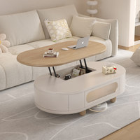 Table basse ovale en pierre, style crème, durable, multifonctionnelle, relevable, avec rangement multi-tiroirs et design d'appoint pour salon