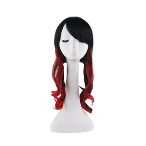 Perruque de cosplay Azur Lane Fusou, ombrée noir-rouge, avec deux queues de cheval bouclées, cheveux synthétiques longs et ondulés pour costume de carnaval - Product Image 1