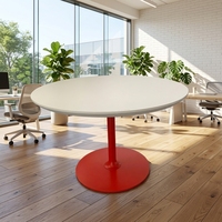 LIWEI Meuble de bureau moderne et écologique en panneau de particules durable avec base rouge sur pieds, idéal pour studio créatif, salle d'exposition, café, réception, espace de loisirs