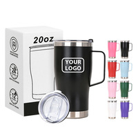 Gobelet de voyage isotherme en acier inoxydable à double paroi de 20 oz avec logo personnalisé, revêtement poudré, poignée et couvercle