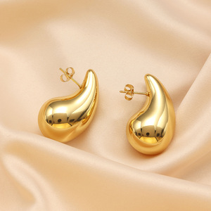ต่างหูทรงหยดน้ำ 18K ชุบทองสแตนเลสสำหรับผู้หญิงเครื่องประดับแฟชั่นงานปาร์ตี้การออกแบบทางเรขาคณิตรูปวงรี - Product Image 3