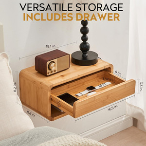 Mesita <span class=keywords><strong>de</strong></span> <span class=keywords><strong>noche</strong></span> <span class=keywords><strong>de</strong></span> diseño moderno montada en la <span class=keywords><strong>pared</strong></span> pequeña mesita <span class=keywords><strong>de</strong></span> <span class=keywords><strong>noche</strong></span> flotante <span class=keywords><strong>de</strong></span> bambú con cajón para dormitorio - Product Image 2