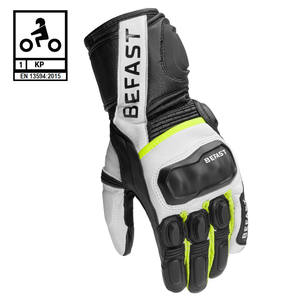 Befast TECNO RS Gants de moto en cuir noir blanc jaune fluo certifiés CE M - Product Image 1