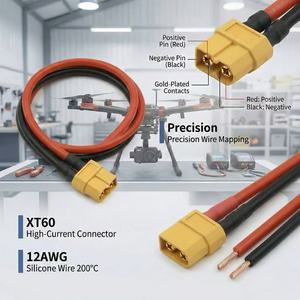 كابل توصيل XT60 مع سلك سيليكون 12AWG مطلي بالذهب عالي التيار ذكر وأنثى لبطارية ليثيوم بوليمر للطائرات بدون طيار - Product Image 2