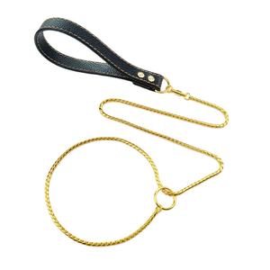 Cadena de Choke de cobre y oro para perro, Correa resistente de alta calidad con asa de cuero - Product Image 6