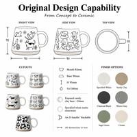 Vente en gros en vrac moderne mat impression à la main latte verres fond en argile tasse à thé personnalisée café tasse en céramique