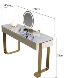 Ensemble de coiffeuse de luxe moderne en bois massif de style européen avec miroir éclairé, pieds dorés, tabouret de coiffeuse multifonctionnel et écologique - Product Image 2