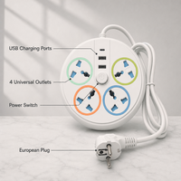 Multiprise intelligente créative avec prises universelles, USB-A (2 ports), USB-C (1 port), protection enfant, câble de 1,8 m, IP20
