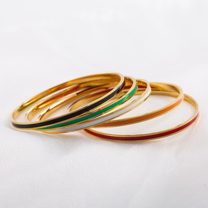 Bracelet tendance en acier inoxydable plaqué or 18 carats avec époxy coloré, bijoux pour femmes - Product Image 5