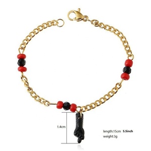 Pulsera de Cadena Azabache con Colgante de Mano en Gesto Figa Chapado en Oro de 18K, Amuleto de Buena Suerte y Protección para Bebé - Product Image 6