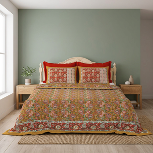 Cottagecore Floral Bedsheet Set | <b>Screen</b> Print Cotton Bedding Handmade Flat Sheet with Pillow <b>Covers</b> Soft Boho Aesthetic - Product Image 2