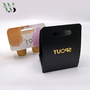 Logo personnalisé jetable à emporter deux porte-gobelets en papier carton pour boisson et café avec poignée - Product Image 2