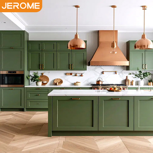 Ensemble de meubles d'armoires classiques de luxe au design personnalisé Armoire de cuisine en bois de style shaker couleur vert olive RTA - Product Image 4