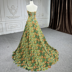Robes de bal à imprimé floral vert, robe formelle en dentelle appliquée Dy6805 - Product Image 6
