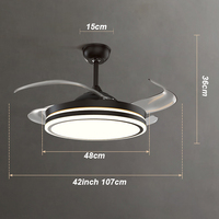 Ventilateur de plafond LED à pales invisibles de 42 pouces, noir, avec télécommande, moderne, à intensité variable, moteur DC, pour salon