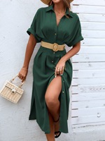 Robe midi pour femme été 2026, col à revers, simple boutonnage, manches courtes, élégante et décontractée