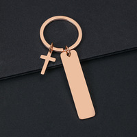 Porte-clés en acier inoxydable rectangulaire 12x50mm avec pendentif croix, vierge, pour impression laser ou UV, porte-clés métallique DIY