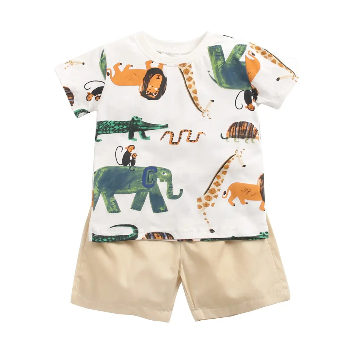 Детская одежда, корейская детская одежда, мужская футболка с коротким рукавом и принтом животных, шорты, комплект из двух предметов, летний комплект для малышей