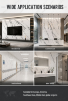 Panneau mural en PVC marbré haute brillance avec revêtement UV et design graphique pour la décoration intérieure de villas et d'hôtels