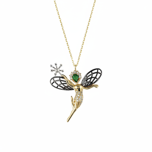 สร้อยคอเกล็ดหิมะสีทองนางฟ้ามรกต14K เครื่องประดับชั้นดีสำหรับผู้หญิงทำจากไก่งวง - Product Image 2