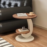 Table d'appoint en noyer de style français, minimaliste et crémeuse, petite table de rangement, table d'angle ronde mobile d'inspiration vintage