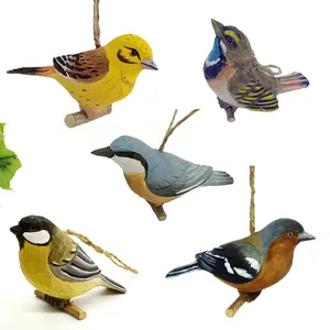 promotional Natural Hand Carved Wood Hanging Craft Bird carved wooden birds for home decoration