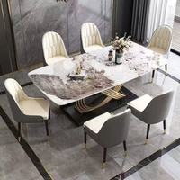 Ensemble de table et chaises de salle à manger en acier inoxydable au design luxueux, table rectangulaire en marbre moderne, meubles de restaurant