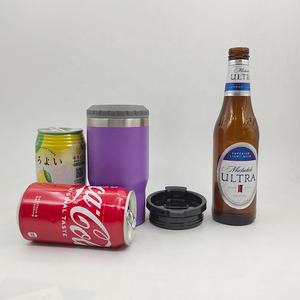 Precio de fábrica 14oz 4 en 1 Lata de acero inoxidable Soporte para enfriador de <span class=keywords><strong>cerveza</strong></span> con 2 tapas para botella de <span class=keywords><strong>cerveza</strong></span> de 12oz Lata delgada - Product Image 3