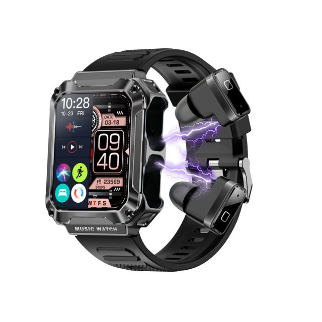 3 in 1 T93 Smart Watch with TWS Earbuds 4GB Large Memory BT Call 1.96 HD Screen Local Music Sports Men Smartwatch