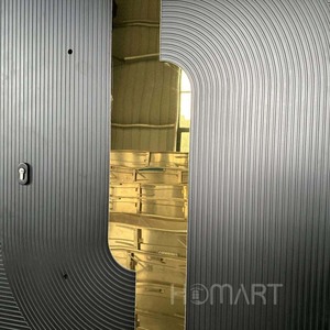 Porte d'entrée double style français Skyland en bois avec pivot en fer forgé et vitrage en fibre de verre et acier - Product Image 4