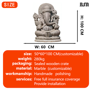 รูปปั้นพระพิฆเนศนั่งสมาธิแบบไทย ทำจากหินอ่อนสีดำสั่งทำพิเศษ สำหรับตกแต่งวัดตามหลักศาสนาไทย - Product Image 2