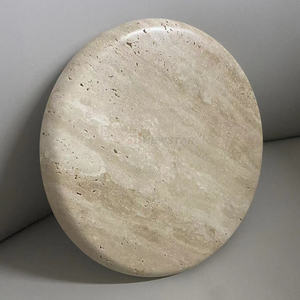 Grosir baki batu marmer travertine bentuk bulat batu dekorasi piring shower piring dasar batu perhiasan nampan disesuaikan - Product Image 4