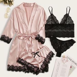 Conjunto de Lencería Erótica de 4 Piezas, Camisón de Satén de Buena Calidad al por Mayor, Bata para Mujer, Pijama, Kimono, Ropa de Dormir de Seda - Product Image 3