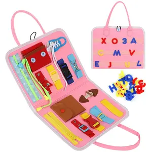 Pink Blue Portable Toddler Felt Busy Board for Boys Girls Toddler Dress Shoes