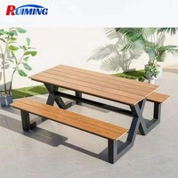 Table de pique-nique moderne intégrée en alliage d'aluminium et plastique, ensemble banc et table de parc écologique pour mobilier d'extérieur
