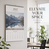 Calendrier mural Eco 2027 avec logo d'entreprise, reliure Wire-O, qualité supérieure, planificateur mensuel, cadre photo et horloge en papier