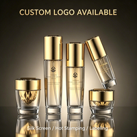 Ensemble de flacons en verre transparent avec bouchon doré facetté pour emballage cosmétique, logo personnalisé pour marque et étiquette privée