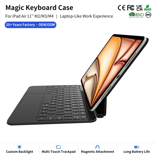 Ultra Slim Wireless Tablet Magic Keyboard Case for iPad Air 11 Inch M2 M3 M4 with Full Surface Multi-Touch Magnetic Floating